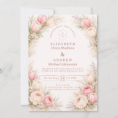 Elegante Roze Tulp Bloemige Bruiloft Kaart (Voorkant)