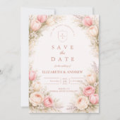Elegante Roze Tulp Bloemige Bruiloft Save The Date (Voorkant)