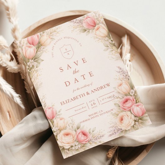Elegante Roze Tulp Bloemige Bruiloft Save The Date