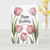 Elegante Roze Tulp Bloemige Verjaardag Kaart (Gele Bloem)