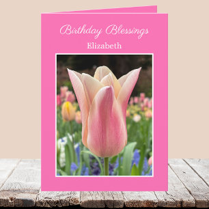 Elegante roze tulp christelijke verjaardagskaart kaart