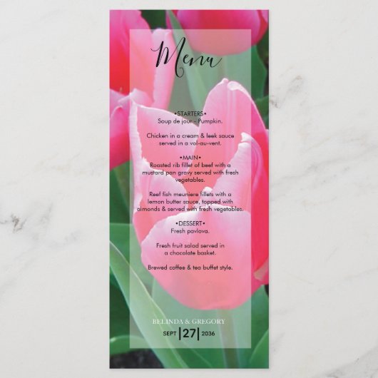 Elegante Roze Tulp Huwelijk Menu (Voorkant)