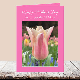 Elegante Roze Tulp Moederdagkaart met Bloemenprint Kaart