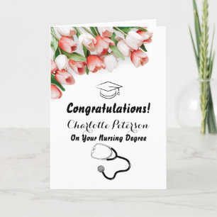 Elegante Roze Tulp Verpleegster Afstudeercongratul Kaart