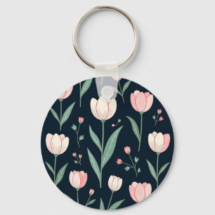 Elegante Roze Tulpen Bloemrijke Naadloos Patroon Sleutelhanger