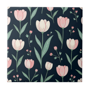 Elegante Roze Tulpen Bloemrijke Naadloos Patroon  Tegeltje