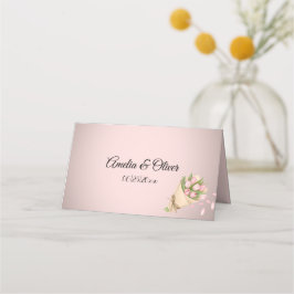 Elegante roze tulpen boeket bruiloft plaatskaartje