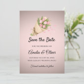 Elegante Roze Tulpen Boeket Bruiloft Save The Date (Staand voorkant)
