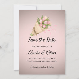 Elegante Roze Tulpen Boeket Bruiloft Save The Date