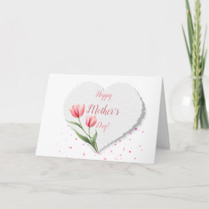 Elegante Roze Tulpen Papier Hart Moederdag Kaart