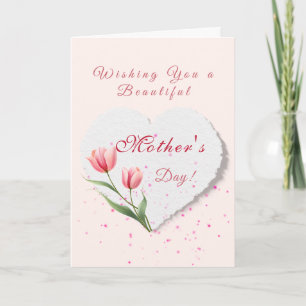 Elegante Roze Tulpen & Papieren Hart Moederdag Kaart