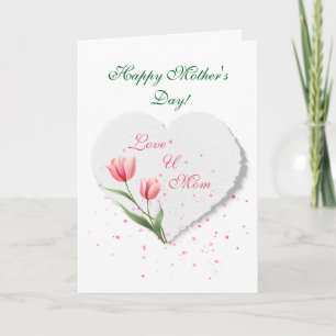 Elegante Roze Tulpen & Papieren Hart Moederdag  Kaart