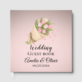 Elegante roze tulpenboeket bruiloft gastenboek