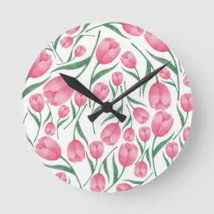 Elegante roze tulpenpatroon bloemmotief ronde klok