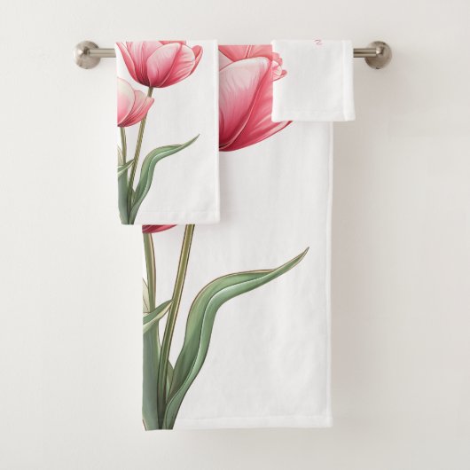 Elegante Roze Tulpentuin Aquarel Moeder Cadeau Bad Handdoek (Insitu)