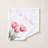 Elegante Roze Tulpentuin Aquarel Moeder Cadeau Bad Handdoek (Wasdoekje)