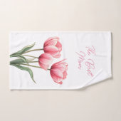 Elegante Roze Tulpentuin Aquarel Moeder Cadeau Bad Handdoek (Handdoek)