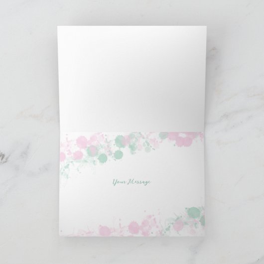 Elegante Roze & Turquoise Waterverf Spat Script Bedankkaart (Binnen)