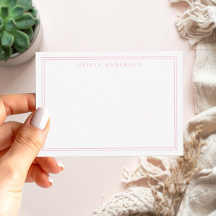 Elegante roze twee grens minimalistische monogram  notitiekaartje