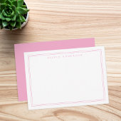 Elegante roze twee grens minimalistische monogram  notitiekaartje