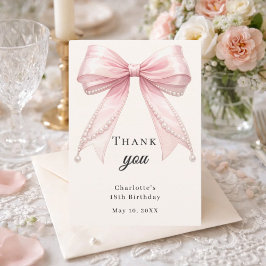 Elegante roze verjaardagsboog ivoor parels bedankkaart