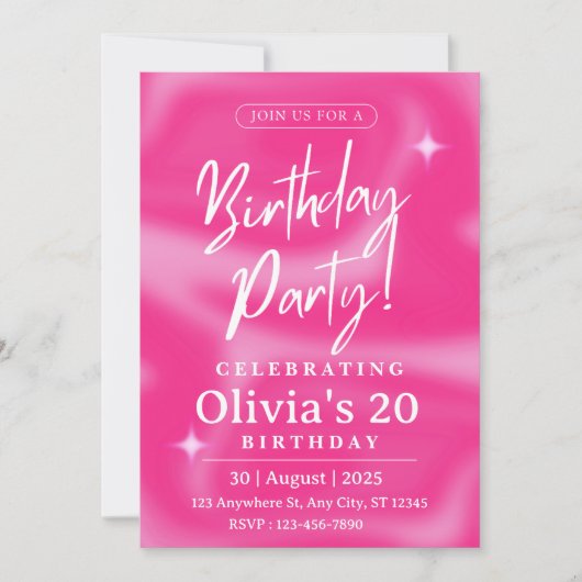 Elegante roze verjaardagsuitnodiging  kaart (Voorkant)