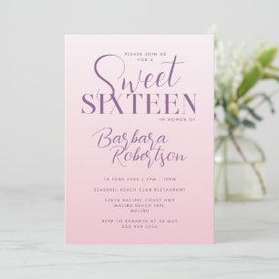Elegante Roze Verlopende Letter Sweet Sixteen Kaart