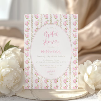 Elegante Roze Vintage Bloemige Bruidsfeest Kaart