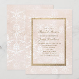 Elegante Roze Vintage Damast Gouden Bruiloftsfeest Kaart