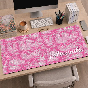 Elegante Roze Vintage Franse Toile de Jouy Bureaumat