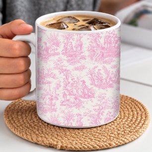 Elegante Roze Vintage Franse Toile De Jouy Koffiemok