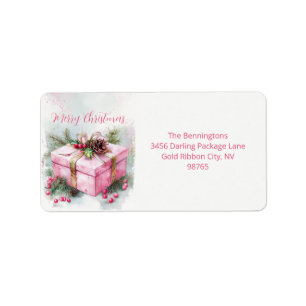 Elegante roze vintage kerst Adresetiketten Etiket