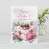 Elegante Roze Vintage Kerst Flat Holiday Kaart (Staand voorkant)