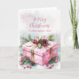 Elegante roze vintage kerstgevouwen vakantie Kaart