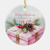 Elegante roze vintage kerstronde keramisch ornament (Voorkant)