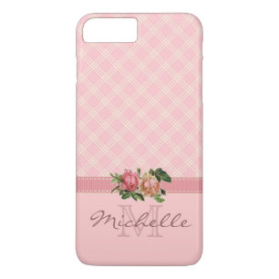 Elegante Roze Vintage Plaid & Bloemendessin met In Case-Mate iPhone Case
