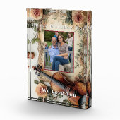 Elegante Roze Vintage Rozenrand Viool Fotoblokken (Rechts)
