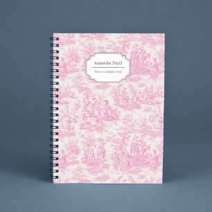 Elegante Roze Vintage Toile De Jouy Pastoraal Notitieboek