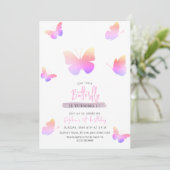 Elegante roze vlinder 1e verjaardag kaart (Staand voorkant)