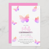 Elegante roze vlinder 1e verjaardag kaart (Voorkant / Achterkant)