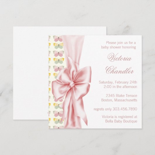 Elegante roze vlinder baby meisje douche kaart (Voorkant / Achterkant)