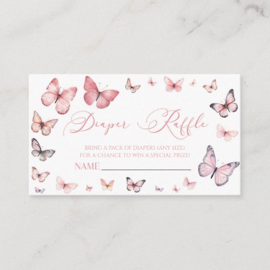 Elegante Roze Vlinder Baby shower Luier Raffle Informatiekaartje (Voorkant)