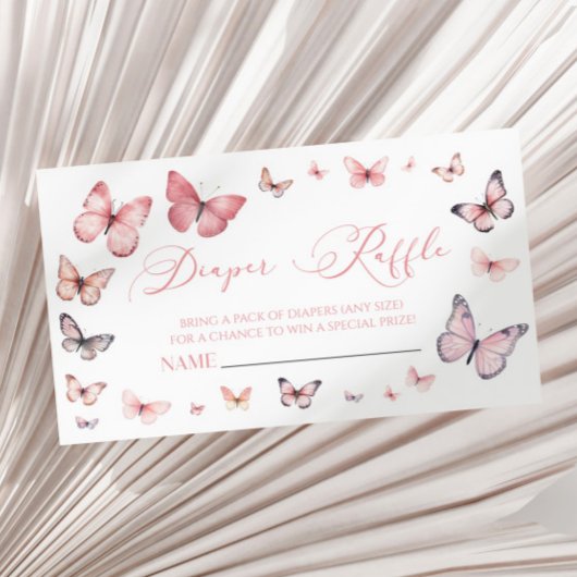 Elegante Roze Vlinder Baby shower Luier Raffle Informatiekaartje