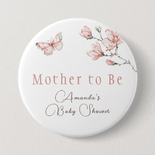 Elegante Roze Vlinder Baby Shower  Ronde Button 7,6 Cm