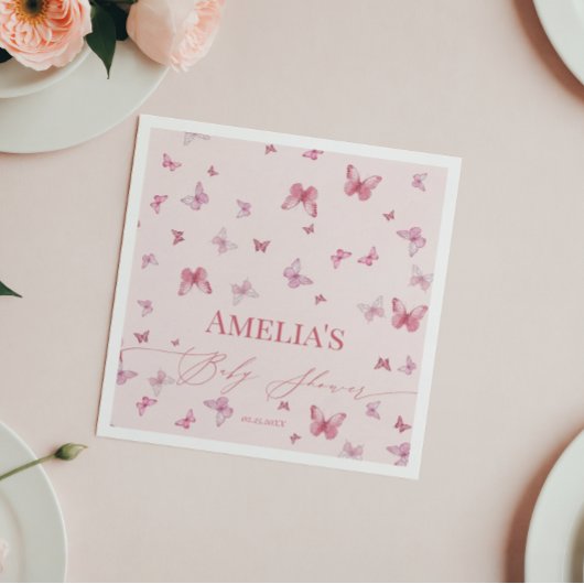 Elegante roze vlinder Baby shower servetten