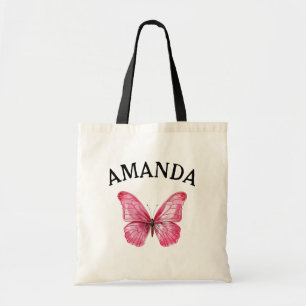 Elegante Roze Vlinder Gebogen Naam Girly Tote Bag