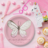 Elegante roze vlinder gepersonaliseerde bruiloft papieren bordje (Feest)