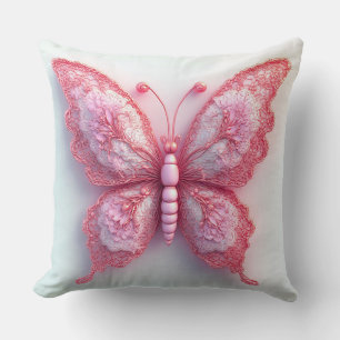 Elegante Roze Vlinder Met Ingewikkelde Kanten Vleu Kussen