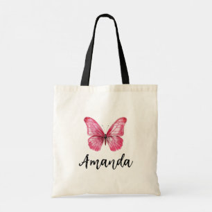 Elegante Roze Vlinder Naam Girly Tote Bag