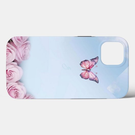 Elegante Roze Vlinder Rozen iPhone 13 Hoesje (Achterkant (horizontaal))